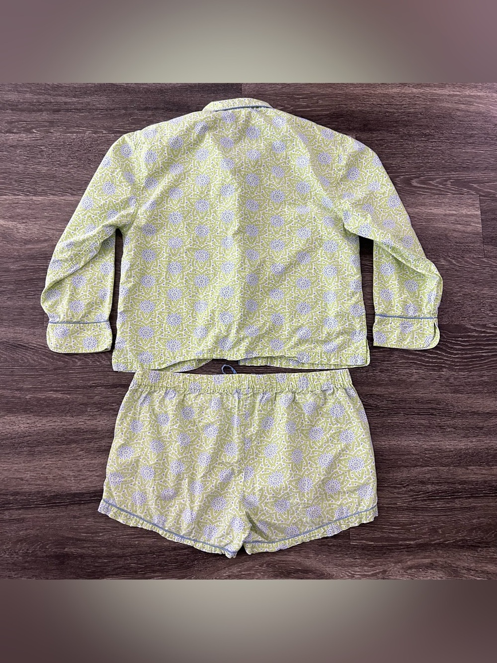 Needham Lane 100% Cotton Pajama Set Women’s L Shorts & Shirt Green Blue Print - Picture 6 of 11